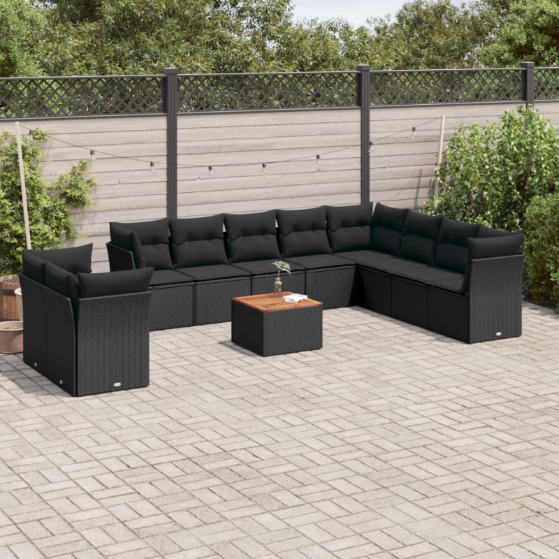 vidaXL 11-tlg. Garten-Sofagarnitur mit Kissen Schwarz Poly Rattan vidaXL 11-tlg. Garten-Sofagarnitur mit Kissen Schwarz Poly Rattan