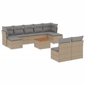 vidaXL 10-tlg. Garten-Sofagarnitur mit Kissen Beige Poly Rattan
