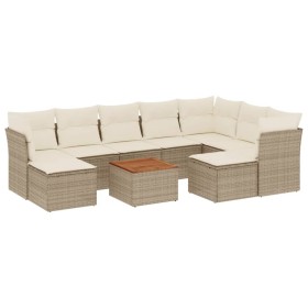 vidaXL 10-tlg. Garten-Sofagarnitur mit Kissen Beige Poly Rattan