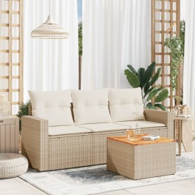 vidaXL 4-tlg. Garten-Sofagarnitur mit Kissen Beige Poly Rattan