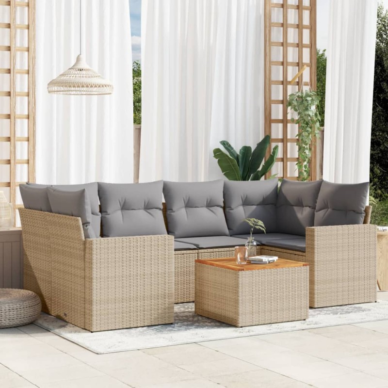 vidaXL 7-tlg. Garten-Sofagarnitur mit Kissen Beige Poly Rattan vidaXL 7-tlg. Garten-Sofagarnitur mit Kissen Beige Poly Rattan