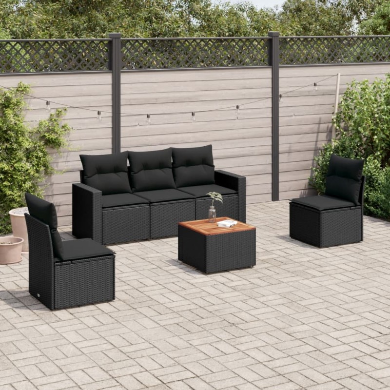 vidaXL 6-tlg. Garten-Sofagarnitur mit Kissen Schwarz Poly Rattan vidaXL 6-tlg. Garten-Sofagarnitur mit Kissen Schwarz Poly Rattan