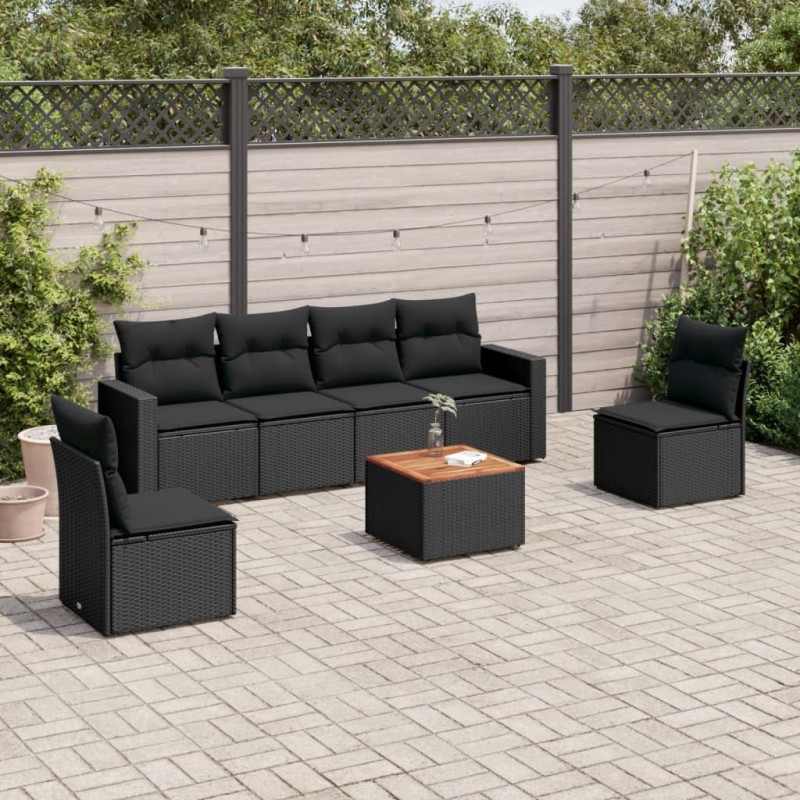 vidaXL 7-tlg. Garten-Sofagarnitur mit Kissen Schwarz Poly Rattan vidaXL 7-tlg. Garten-Sofagarnitur mit Kissen Schwarz Poly Rattan