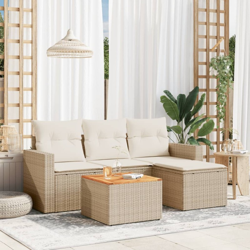 vidaXL 5-tlg. Garten-Sofagarnitur mit Kissen Beige Poly Rattan vidaXL 5-tlg. Garten-Sofagarnitur mit Kissen Beige Poly Rattan