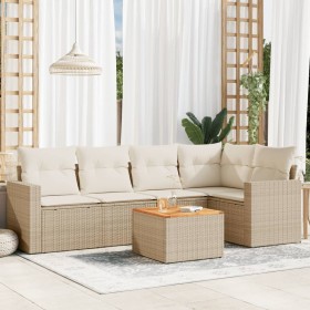 vidaXL 6-tlg. Garten-Sofagarnitur mit Kissen Beige Poly Rattan