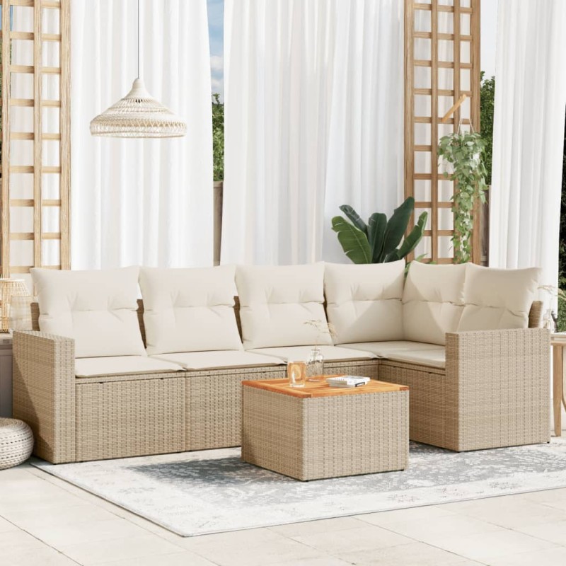 vidaXL 6-tlg. Garten-Sofagarnitur mit Kissen Beige Poly Rattan vidaXL 6-tlg. Garten-Sofagarnitur mit Kissen Beige Poly Rattan