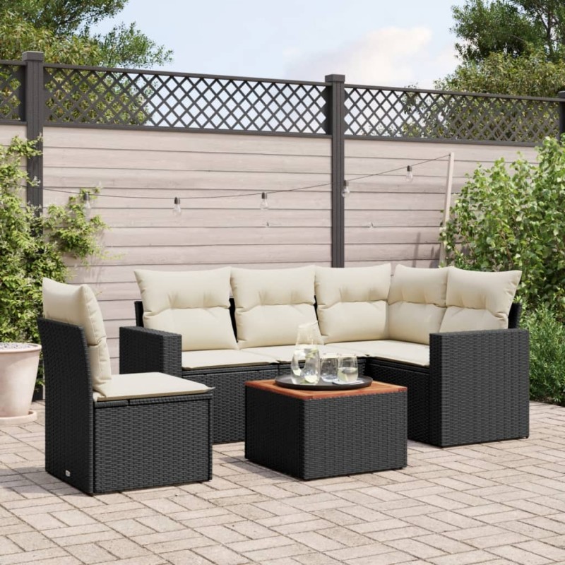 vidaXL 6-tlg. Garten-Sofagarnitur mit Kissen Schwarz Poly Rattan vidaXL 6-tlg. Garten-Sofagarnitur mit Kissen Schwarz Poly Rattan