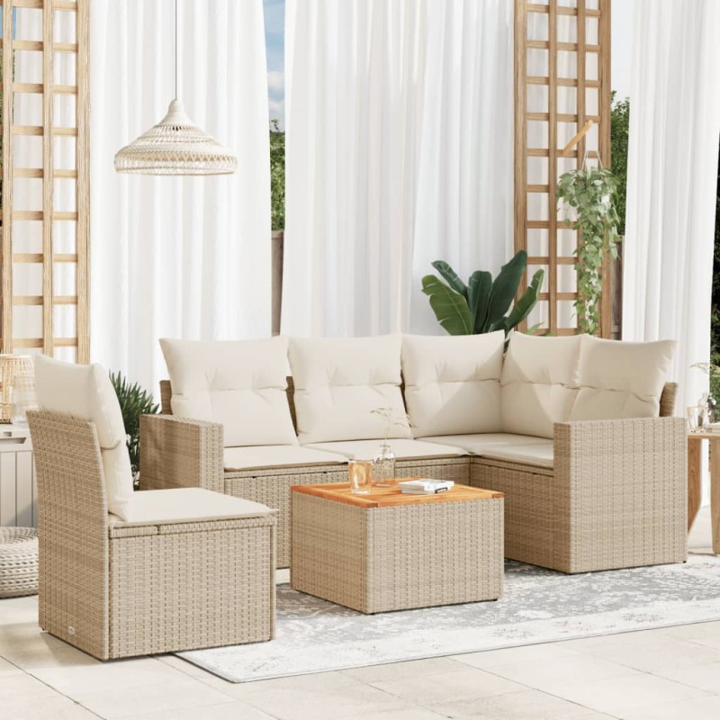 vidaXL 6-tlg. Garten-Sofagarnitur mit Kissen Beige Poly Rattan vidaXL 6-tlg. Garten-Sofagarnitur mit Kissen Beige Poly Rattan