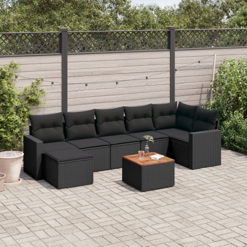 vidaXL 8-tlg. Garten-Sofagarnitur mit Kissen Schwarz Poly Rattan vidaXL 8-tlg. Garten-Sofagarnitur mit Kissen Schwarz Poly Rattan