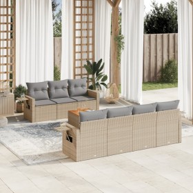 vidaXL 8-tlg. Garten-Sofagarnitur mit Kissen Beige Poly Rattan