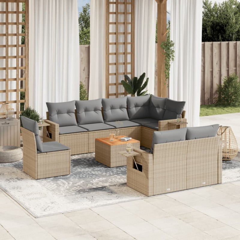 vidaXL 9-tlg. Garten-Sofagarnitur mit Kissen Beige Poly Rattan vidaXL 9-tlg. Garten-Sofagarnitur mit Kissen Beige Poly Rattan