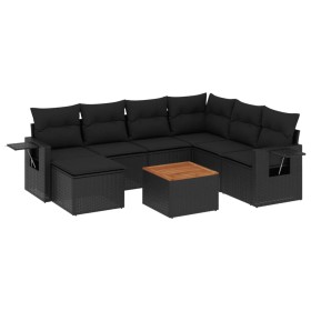 vidaXL 8-tlg. Garten-Sofagarnitur mit Kissen Schwarz Poly Rattan