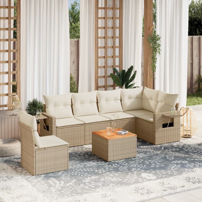 vidaXL 7-tlg. Garten-Sofagarnitur mit Kissen Beige Poly Rattan vidaXL 7-tlg. Garten-Sofagarnitur mit Kissen Beige Poly Rattan
