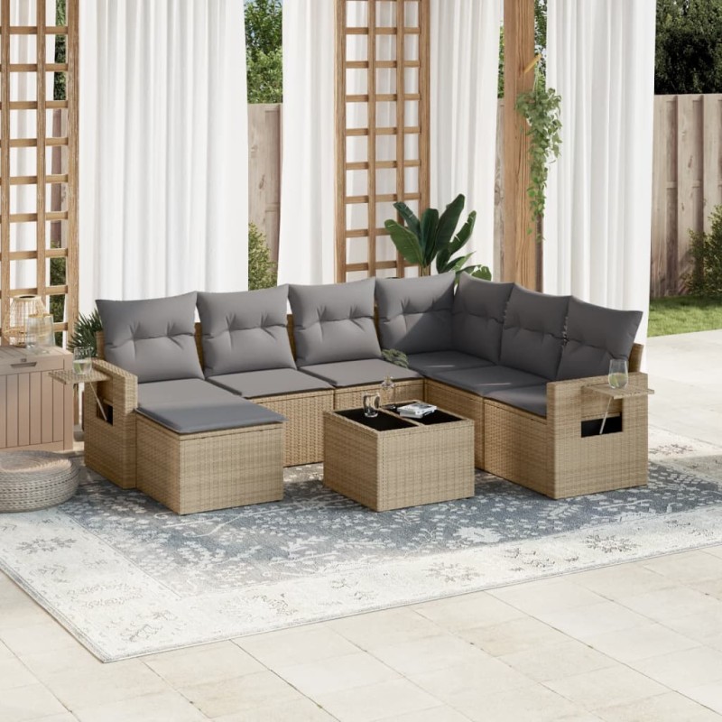 vidaXL 8-tlg. Garten-Sofagarnitur mit Kissen Beige Poly Rattan vidaXL 8-tlg. Garten-Sofagarnitur mit Kissen Beige Poly Rattan