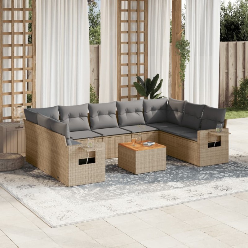 vidaXL 10-tlg. Garten-Sofagarnitur mit Kissen Beige Poly Rattan vidaXL 10-tlg. Garten-Sofagarnitur mit Kissen Beige Poly Rattan