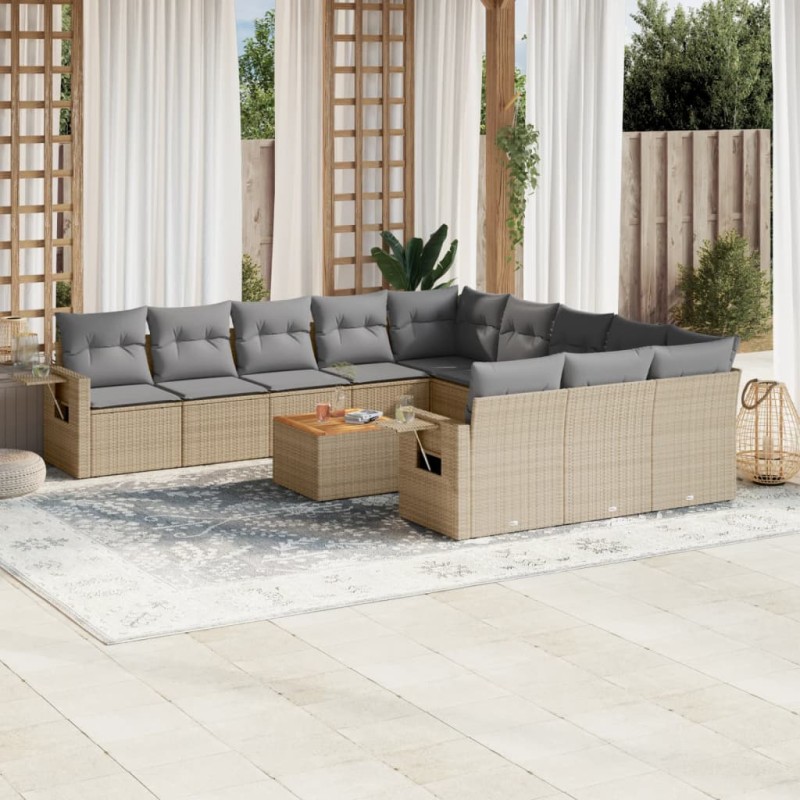 vidaXL 12-tlg. Garten-Sofagarnitur mit Kissen Beige Poly Rattan vidaXL 12-tlg. Garten-Sofagarnitur mit Kissen Beige Poly Rattan