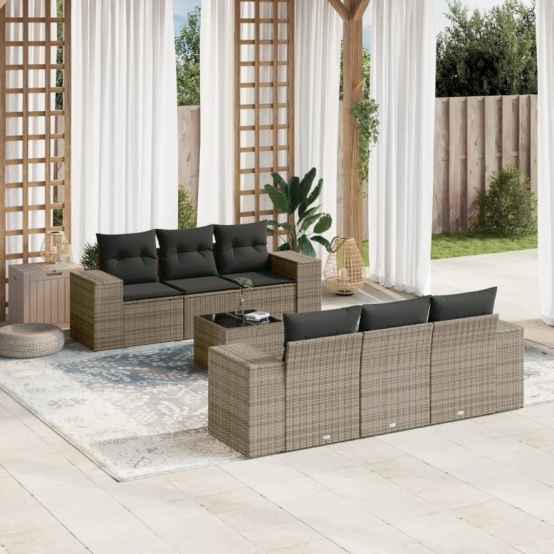 vidaXL 7-tlg. Garten-Sofagarnitur mit Kissen Grau Poly Rattan vidaXL 7-tlg. Garten-Sofagarnitur mit Kissen Grau Poly Rattan
