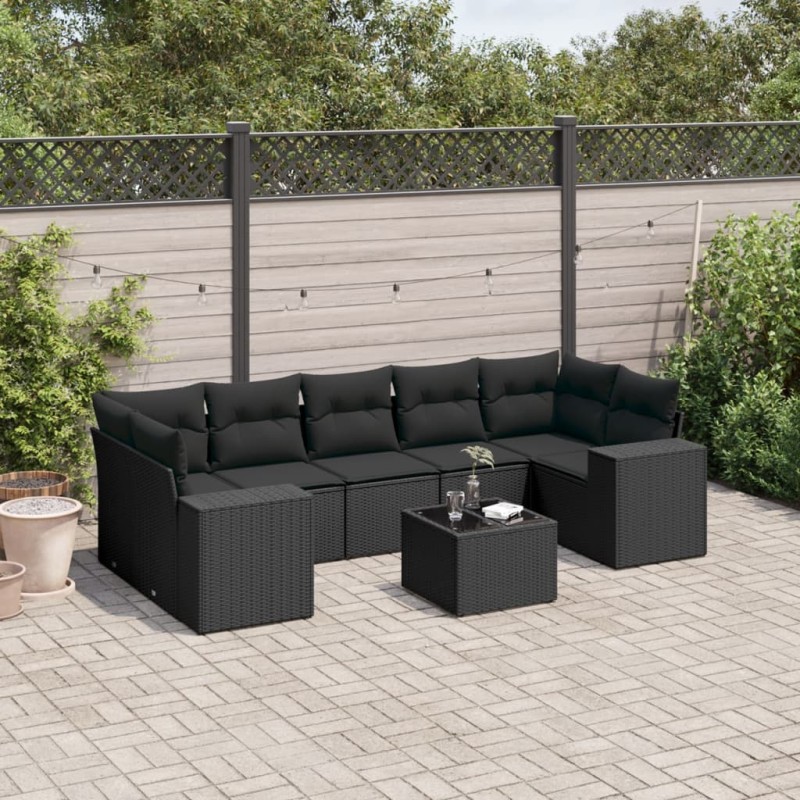 vidaXL 8-tlg. Garten-Sofagarnitur mit Kissen Schwarz Poly Rattan vidaXL 8-tlg. Garten-Sofagarnitur mit Kissen Schwarz Poly Rattan