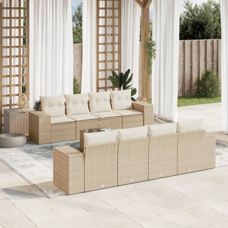 vidaXL 9-tlg. Garten-Sofagarnitur mit Kissen Beige Poly Rattan vidaXL 9-tlg. Garten-Sofagarnitur mit Kissen Beige Poly Rattan