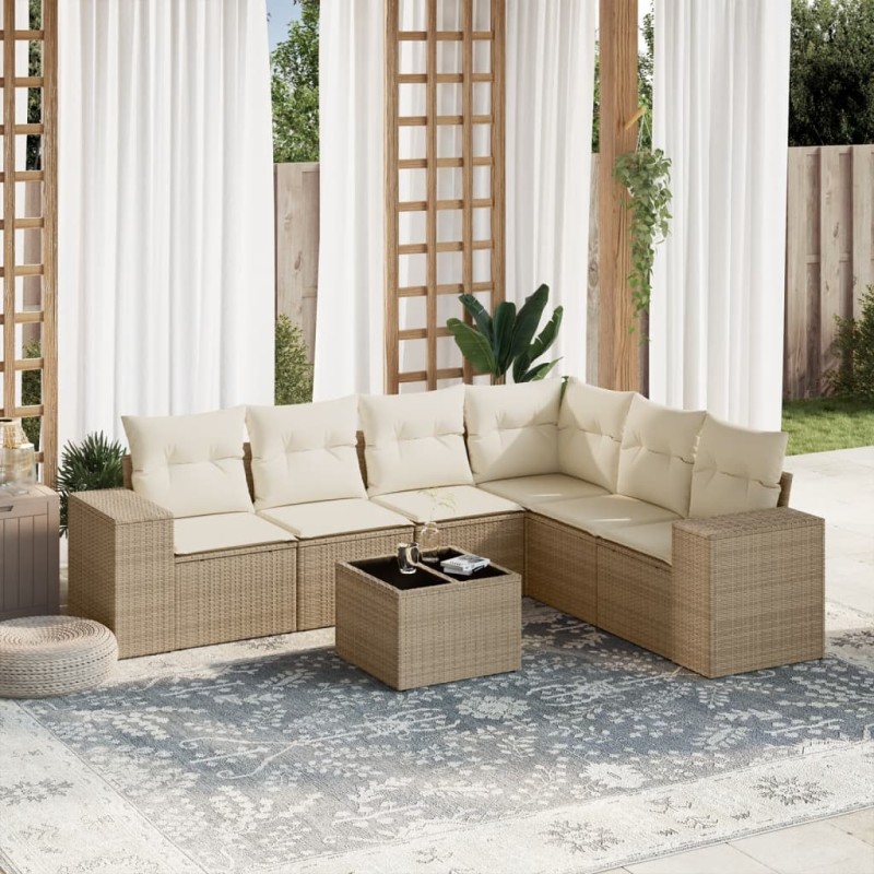 vidaXL 7-tlg. Garten-Sofagarnitur mit Kissen Beige Poly Rattan vidaXL 7-tlg. Garten-Sofagarnitur mit Kissen Beige Poly Rattan