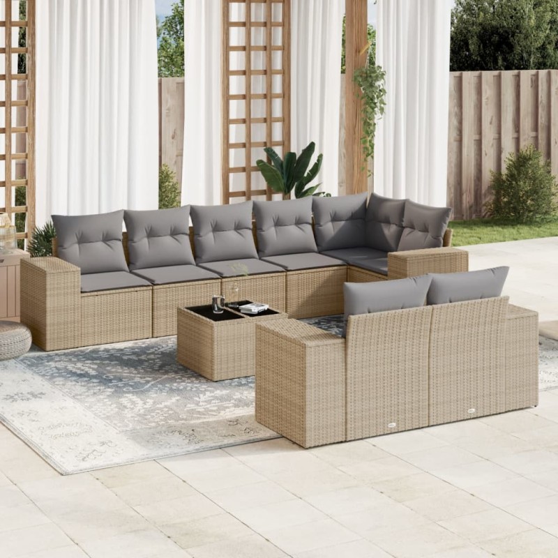 vidaXL 9-tlg. Garten-Sofagarnitur mit Kissen Beige Poly Rattan vidaXL 9-tlg. Garten-Sofagarnitur mit Kissen Beige Poly Rattan