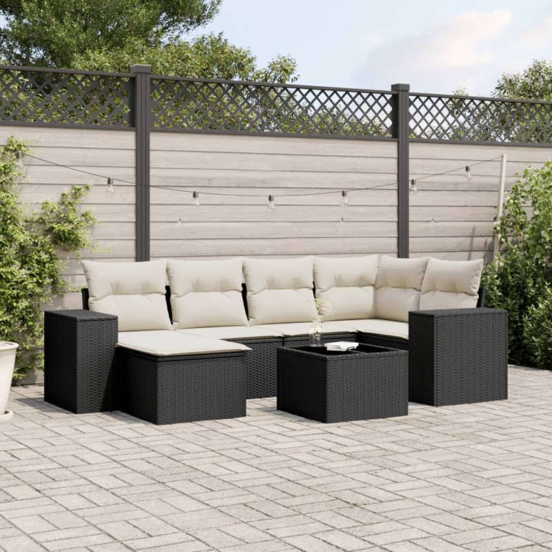 vidaXL 7-tlg. Garten-Sofagarnitur mit Kissen Schwarz Poly Rattan vidaXL 7-tlg. Garten-Sofagarnitur mit Kissen Schwarz Poly Rattan