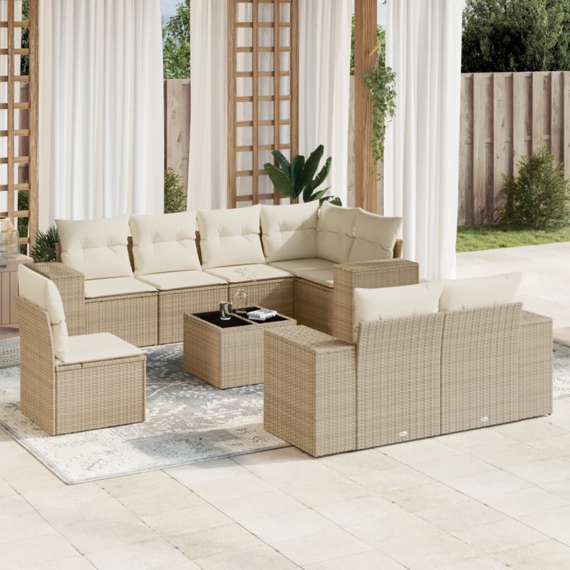 vidaXL 9-tlg. Garten-Sofagarnitur mit Kissen Beige Poly Rattan vidaXL 9-tlg. Garten-Sofagarnitur mit Kissen Beige Poly Rattan