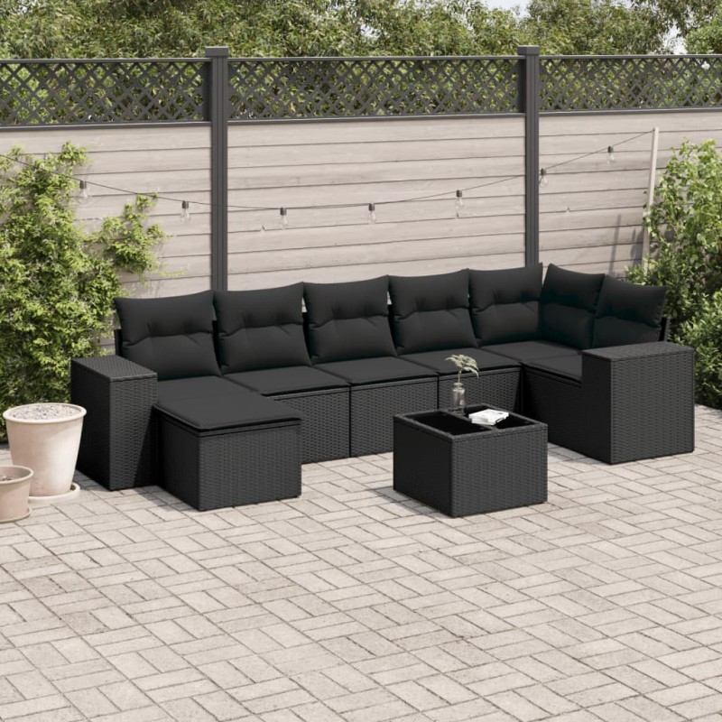 vidaXL 8-tlg. Garten-Sofagarnitur mit Kissen Schwarz Poly Rattan vidaXL 8-tlg. Garten-Sofagarnitur mit Kissen Schwarz Poly Rattan