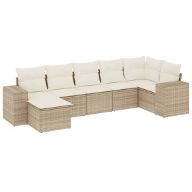 vidaXL 7-tlg. Garten-Sofagarnitur mit Kissen Beige Poly Rattan