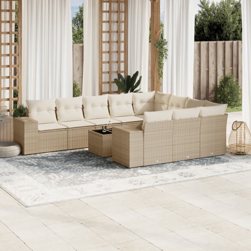 vidaXL 11-tlg. Garten-Sofagarnitur mit Kissen Beige Poly Rattan vidaXL 11-tlg. Garten-Sofagarnitur mit Kissen Beige Poly Rattan