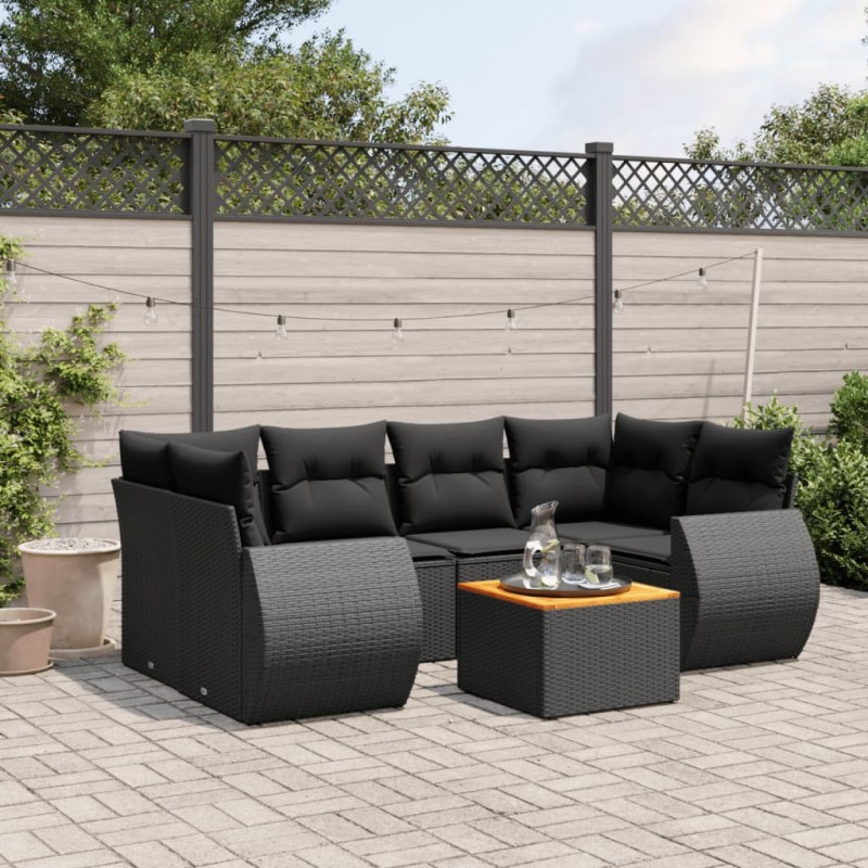vidaXL 7-tlg. Garten-Sofagarnitur mit Kissen Schwarz Poly Rattan vidaXL 7-tlg. Garten-Sofagarnitur mit Kissen Schwarz Poly Rattan