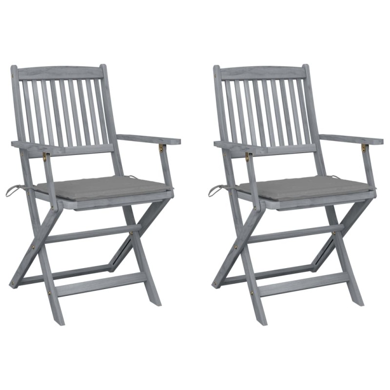 vidaXL Klappbare Gartenstühle 2 Stk. mit Sitzkissen Massivholz Akazie vidaXL Klappbare Gartenstühle 2 Stk. mit Sitzkissen Massivholz Akazie