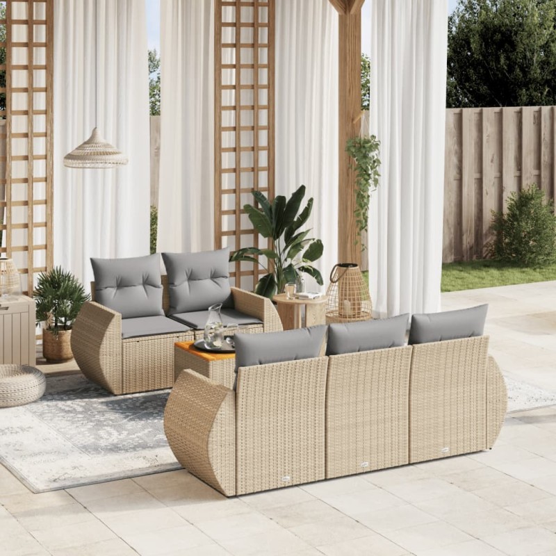 vidaXL 6-tlg. Garten-Sofagarnitur mit Kissen Beige Poly Rattan vidaXL 6-tlg. Garten-Sofagarnitur mit Kissen Beige Poly Rattan