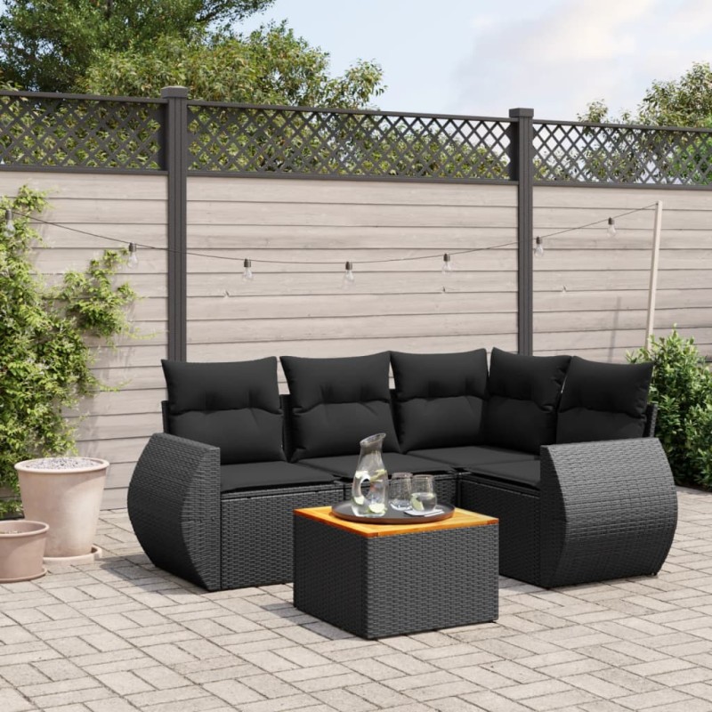 vidaXL 5-tlg. Garten-Sofagarnitur mit Kissen Schwarz Poly Rattan vidaXL 5-tlg. Garten-Sofagarnitur mit Kissen Schwarz Poly Rattan