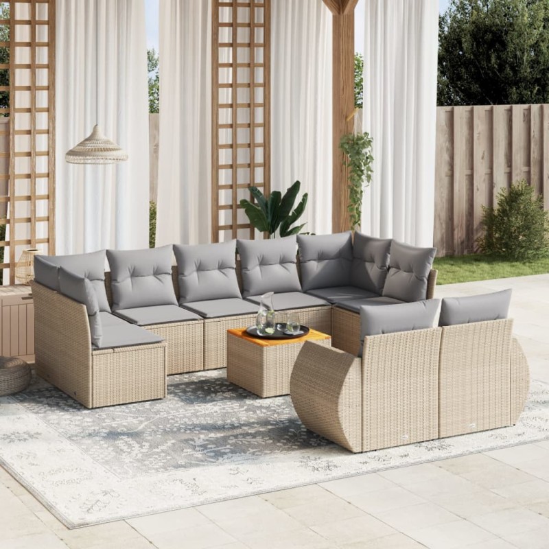 vidaXL 10-tlg. Garten-Sofagarnitur mit Kissen Beige Poly Rattan vidaXL 10-tlg. Garten-Sofagarnitur mit Kissen Beige Poly Rattan