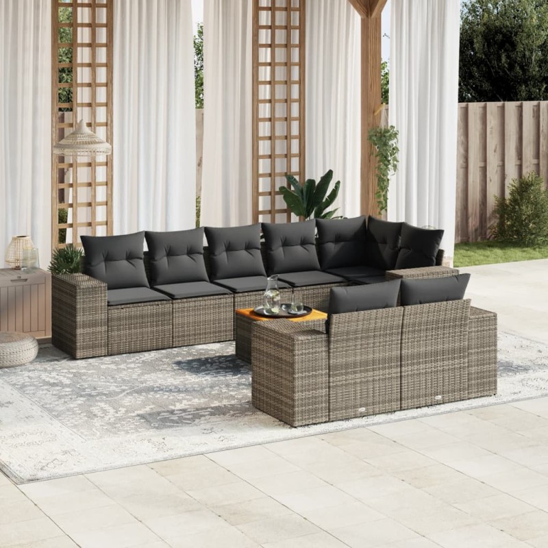 vidaXL 9-tlg. Garten-Sofagarnitur mit Kissen Grau Poly Rattan vidaXL 9-tlg. Garten-Sofagarnitur mit Kissen Grau Poly Rattan