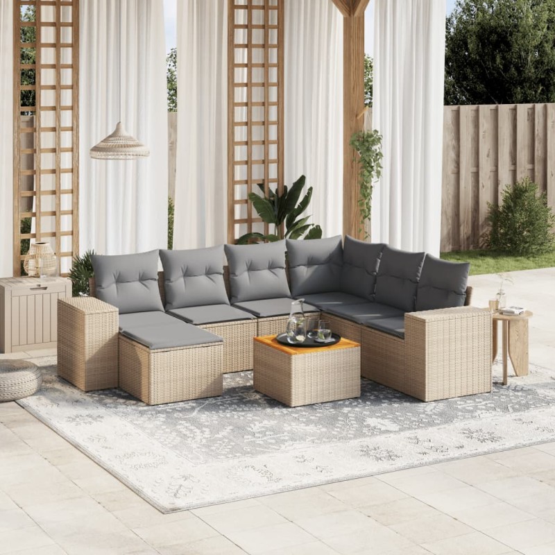 vidaXL 8-tlg. Garten-Sofagarnitur mit Kissen Beige Poly Rattan vidaXL 8-tlg. Garten-Sofagarnitur mit Kissen Beige Poly Rattan