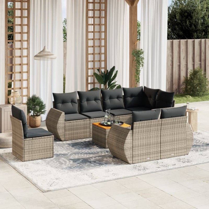 vidaXL 9-tlg. Garten-Sofagarnitur mit Kissen Grau Poly Rattan vidaXL 9-tlg. Garten-Sofagarnitur mit Kissen Grau Poly Rattan