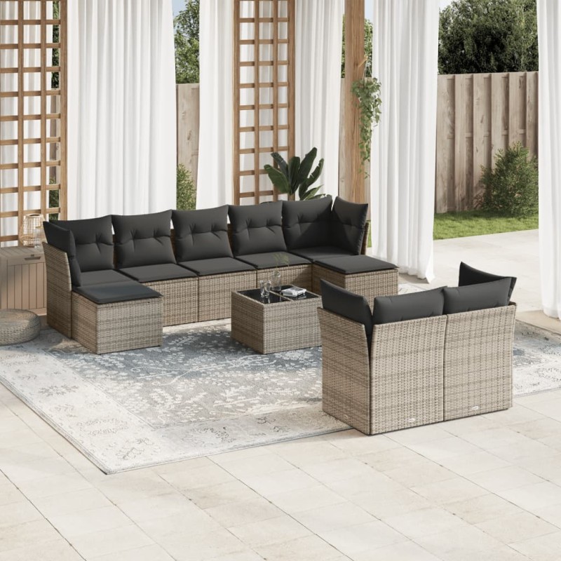vidaXL 10-tlg. Garten-Sofagarnitur mit Kissen Grau Poly Rattan vidaXL 10-tlg. Garten-Sofagarnitur mit Kissen Grau Poly Rattan
