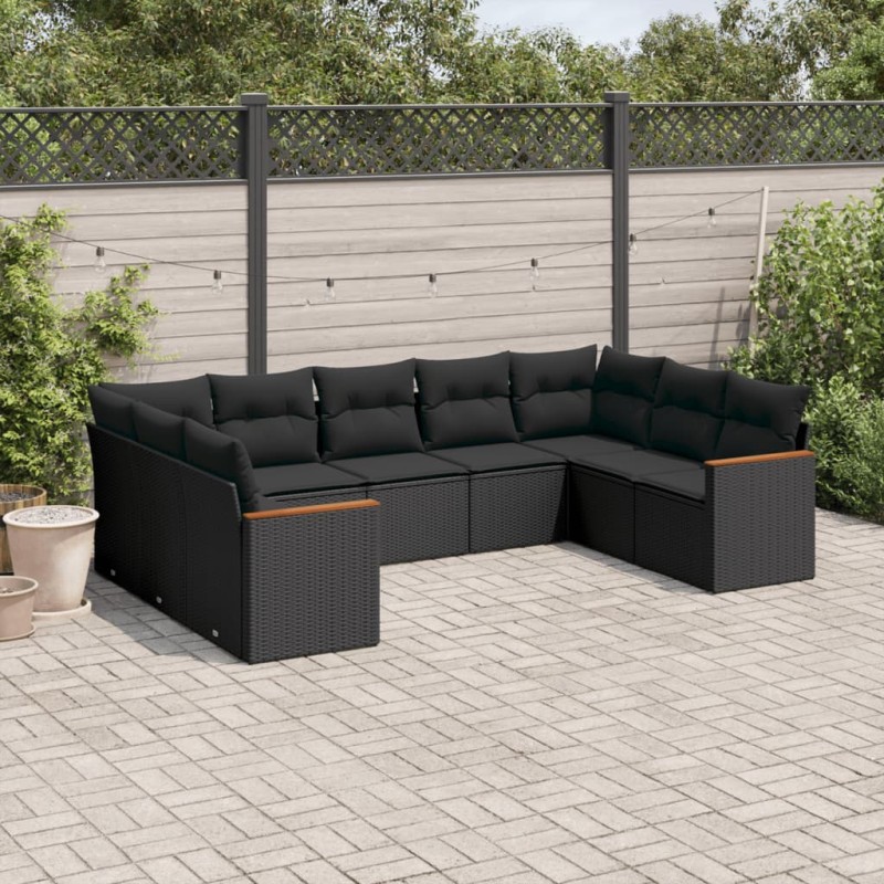 vidaXL 9-tlg. Garten-Sofagarnitur mit Kissen Schwarz Poly Rattan vidaXL 9-tlg. Garten-Sofagarnitur mit Kissen Schwarz Poly Rattan