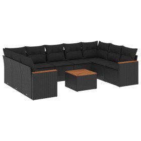 vidaXL 10-tlg. Garten-Sofagarnitur mit Kissen Schwarz Poly Rattan