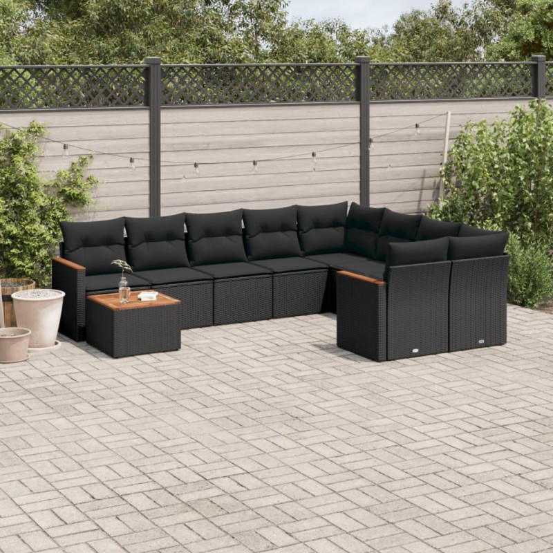 vidaXL 10-tlg. Garten-Sofagarnitur mit Kissen Schwarz Poly Rattan vidaXL 10-tlg. Garten-Sofagarnitur mit Kissen Schwarz Poly Rattan