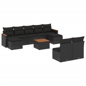 vidaXL 10-tlg. Garten-Sofagarnitur mit Kissen Schwarz Poly Rattan