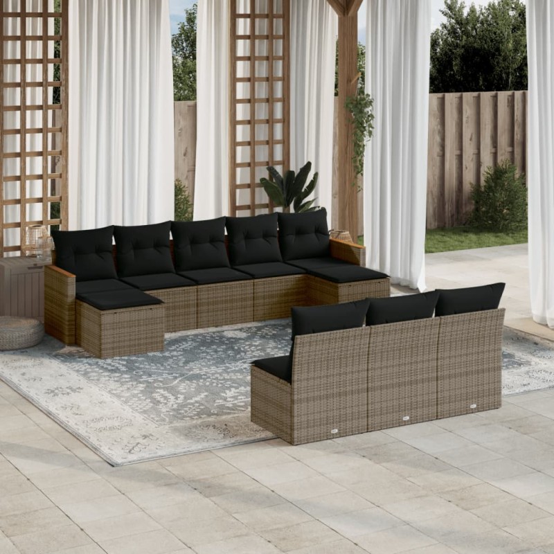 vidaXL 10-tlg. Garten-Sofagarnitur mit Kissen Grau Poly Rattan vidaXL 10-tlg. Garten-Sofagarnitur mit Kissen Grau Poly Rattan