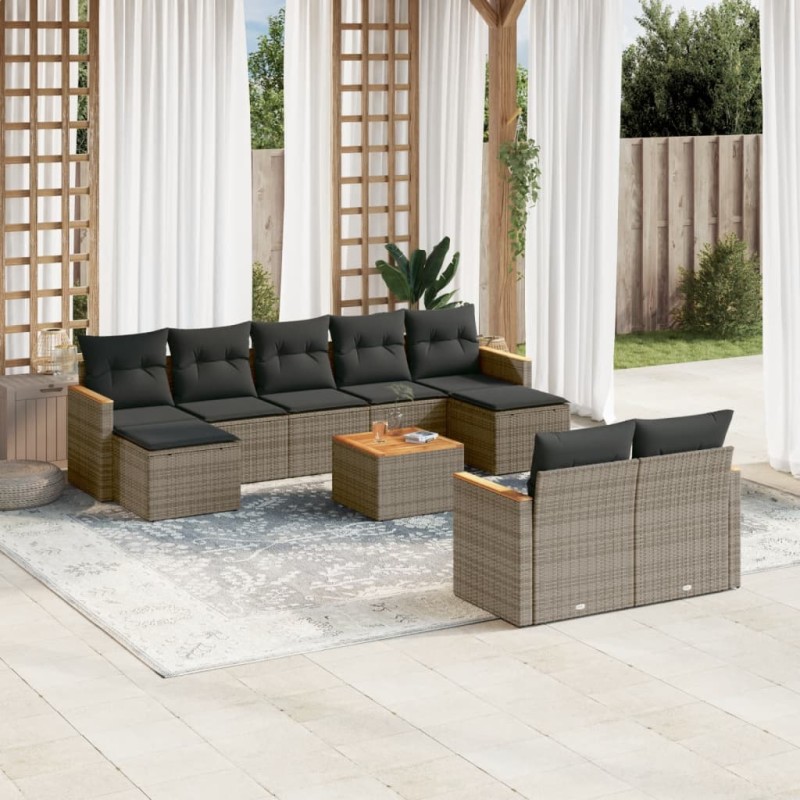 vidaXL 10-tlg. Garten-Sofagarnitur mit Kissen Grau Poly Rattan vidaXL 10-tlg. Garten-Sofagarnitur mit Kissen Grau Poly Rattan