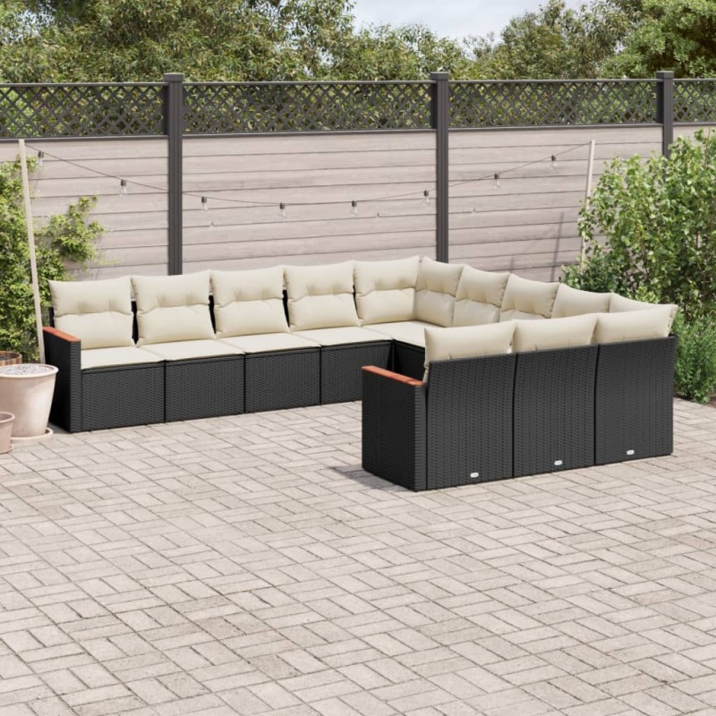 vidaXL 11-tlg. Garten-Sofagarnitur mit Kissen Schwarz Poly Rattan vidaXL 11-tlg. Garten-Sofagarnitur mit Kissen Schwarz Poly Rattan
