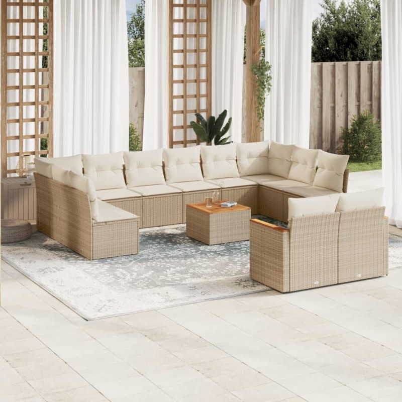 vidaXL 13-tlg. Garten-Sofagarnitur mit Kissen Beige Poly Rattan vidaXL 13-tlg. Garten-Sofagarnitur mit Kissen Beige Poly Rattan