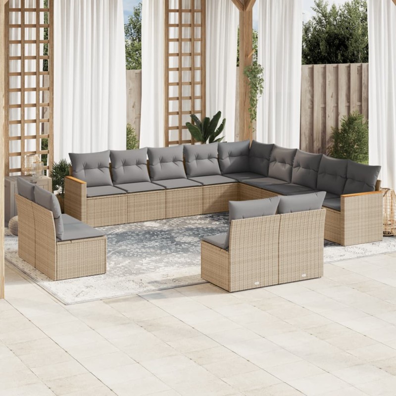 vidaXL 13-tlg. Garten-Sofagarnitur mit Kissen Beige Poly Rattan vidaXL 13-tlg. Garten-Sofagarnitur mit Kissen Beige Poly Rattan