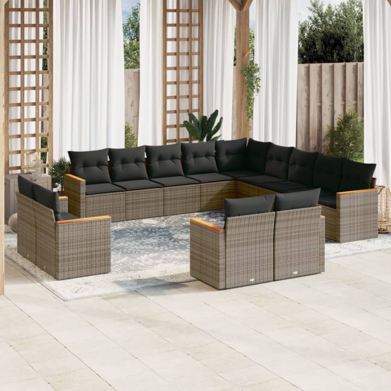 vidaXL 13-tlg. Garten-Sofagarnitur mit Kissen Grau Poly Rattan vidaXL 13-tlg. Garten-Sofagarnitur mit Kissen Grau Poly Rattan