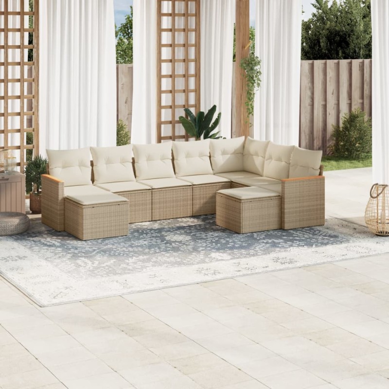 vidaXL 9-tlg. Garten-Sofagarnitur mit Kissen Beige Poly Rattan vidaXL 9-tlg. Garten-Sofagarnitur mit Kissen Beige Poly Rattan